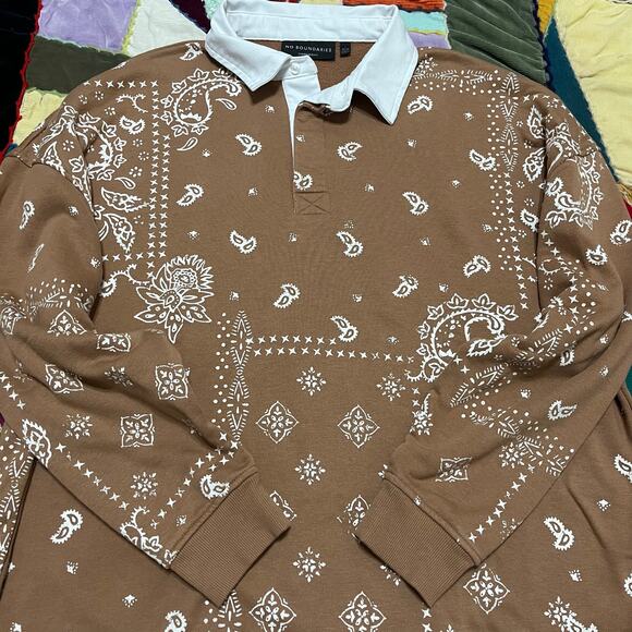 No Boundaries Bandana Style Tan Rugby Long Sleeve Large - Picture 1 of 6